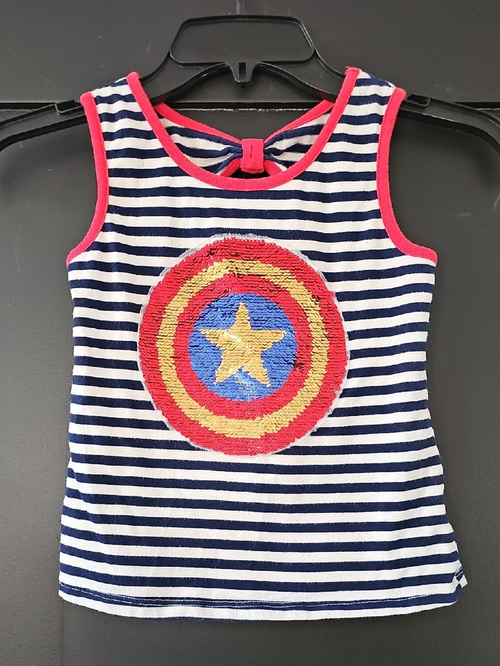 Marvel Girls Striped Tank with Color Changing Marvel STAR shield Applique